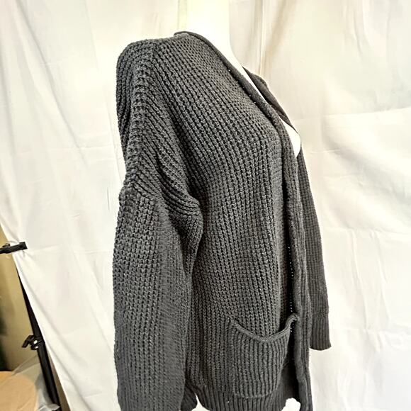 Universal thread Sweater XL black 3/4 sleeve cotton 2 pockets open front - Picture 4 of 8